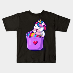 Unicorn In Magic Rainbow Bucket Kids T-Shirt